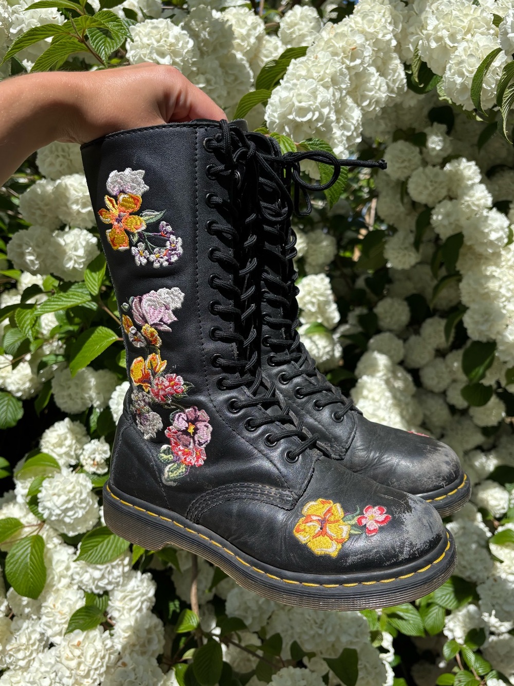 Doc Martin’s 1914 Vonda II Black Floral Embroidered Lace-Up Combat Boots